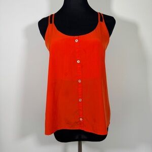 Solemio Women’s Bright Orange Button Front Strappy Tank Top Size Small